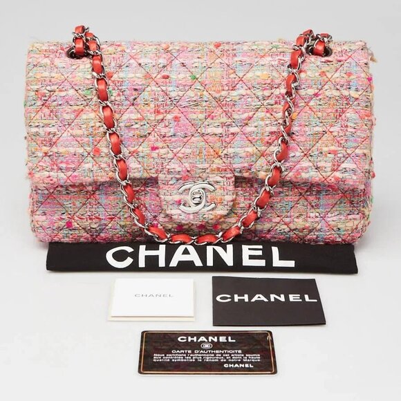 Chanel Pink Multicolor Quilted Tweed Classic Medium Double Flap Bag - Picture 5 of 12